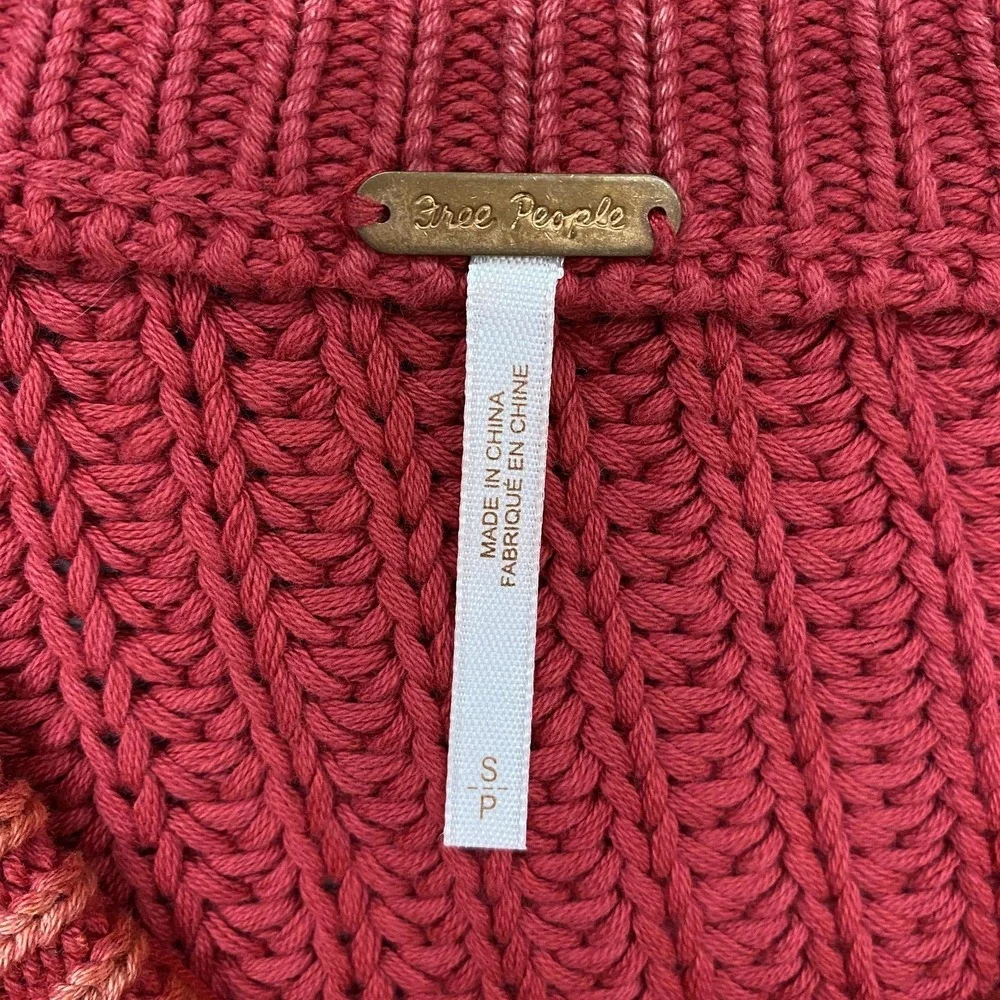 Free People‎ Frankie Sweater Womens Small Red Cable Knit Chunky Crew 100% Cotton